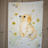 Akvarel hunde maleri A3